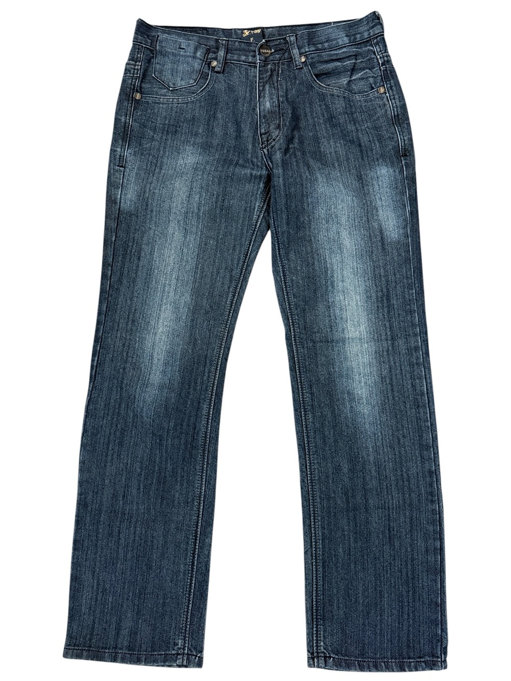 FUSAI Straight Leg Jeans 32x32 Dark Wash Embroidered Pocket Y2K Denim Fits 30x30
